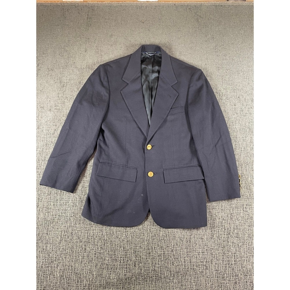 Vintage Polo Ralph Lauren Boys Navy Blue Wool Blazer Gold Crest Buttons Size 12